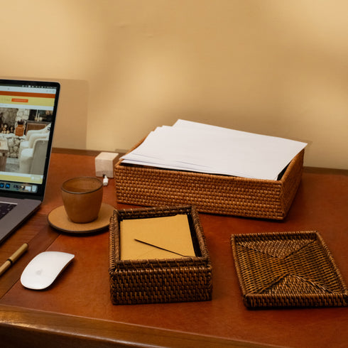 Small wicker basket with lid with 5 available colours - Coastal Villa Homeware